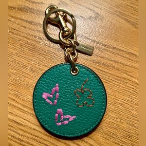 Coach Green Leather Stitched Charm & Keychain